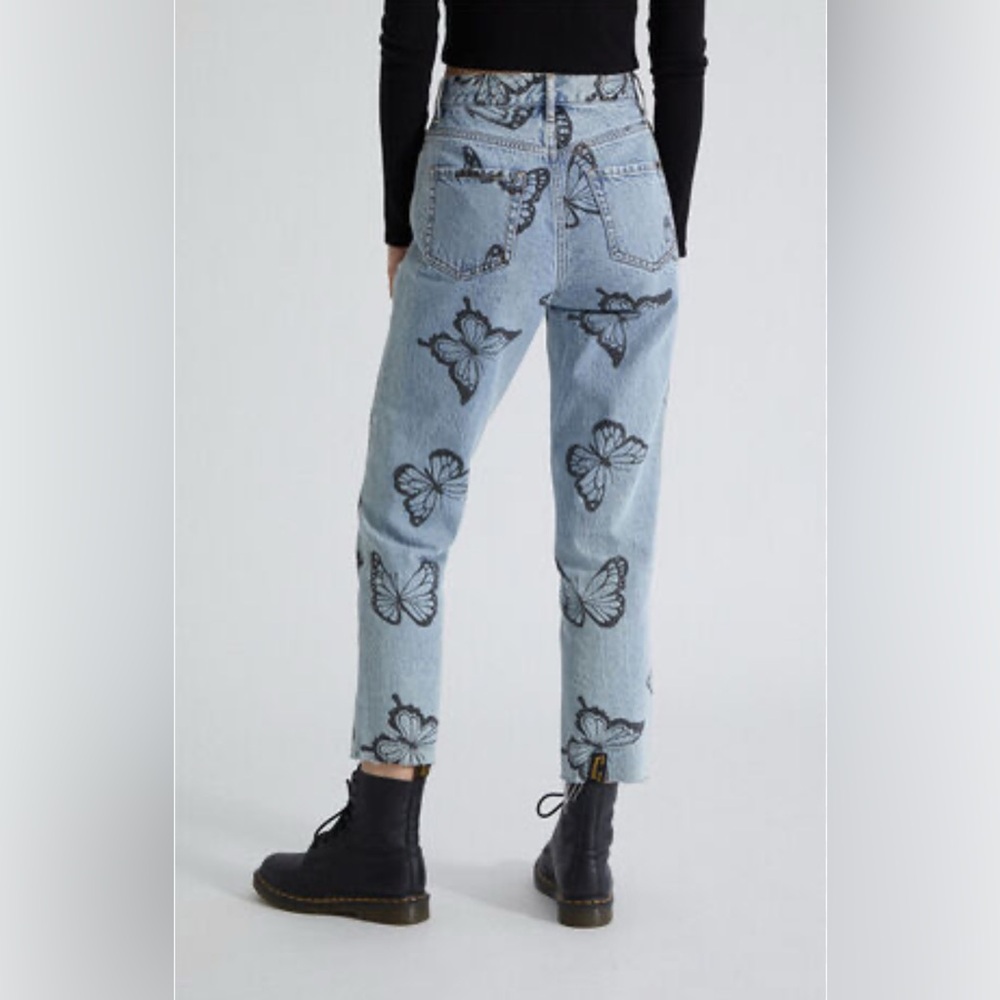 PacSun Eco Light Blue Butterfly Straight Leg Jeans Sz 25 - Picture 4 of 16